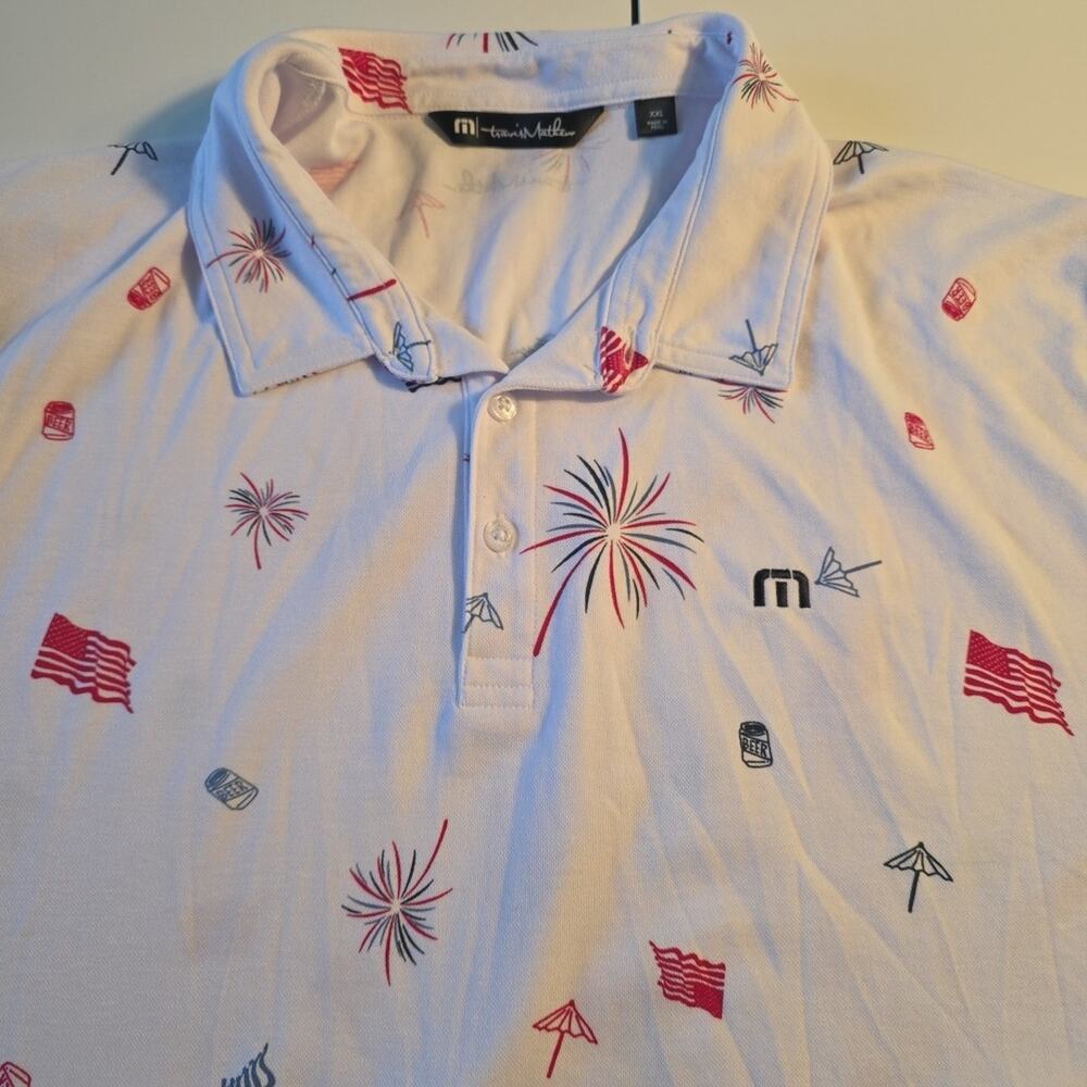 Mens Travis Matthew White Print USA Polo Shirt 4th of July America XXL